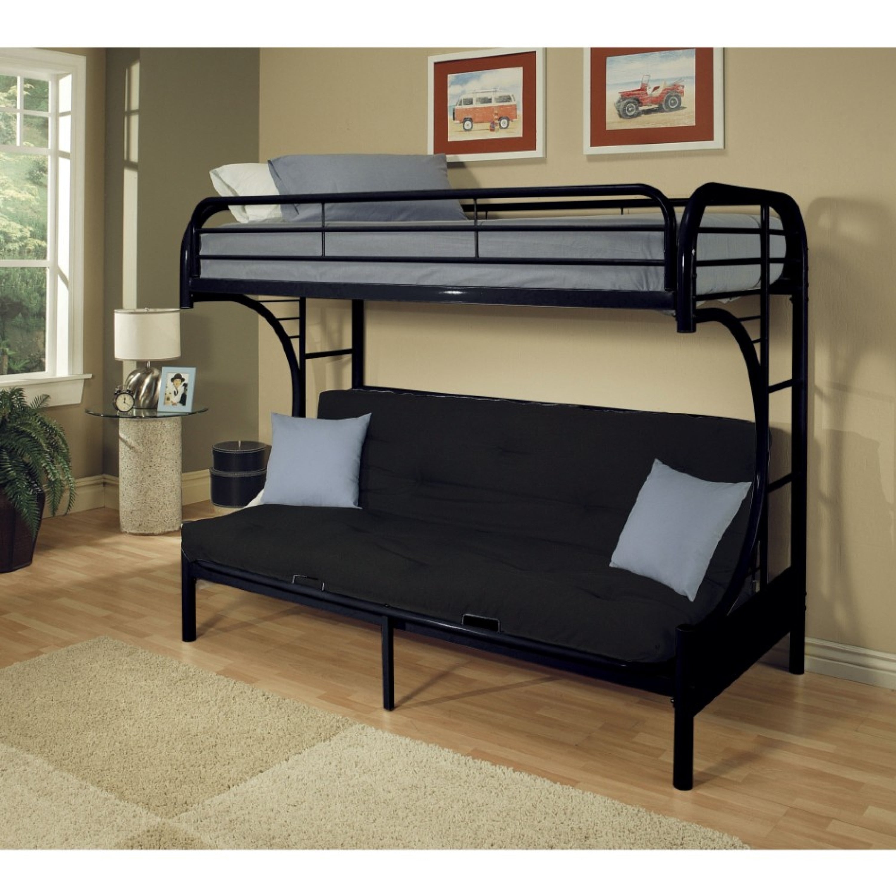 Metal Twin Over Full Size Futon Bunk Bed Black