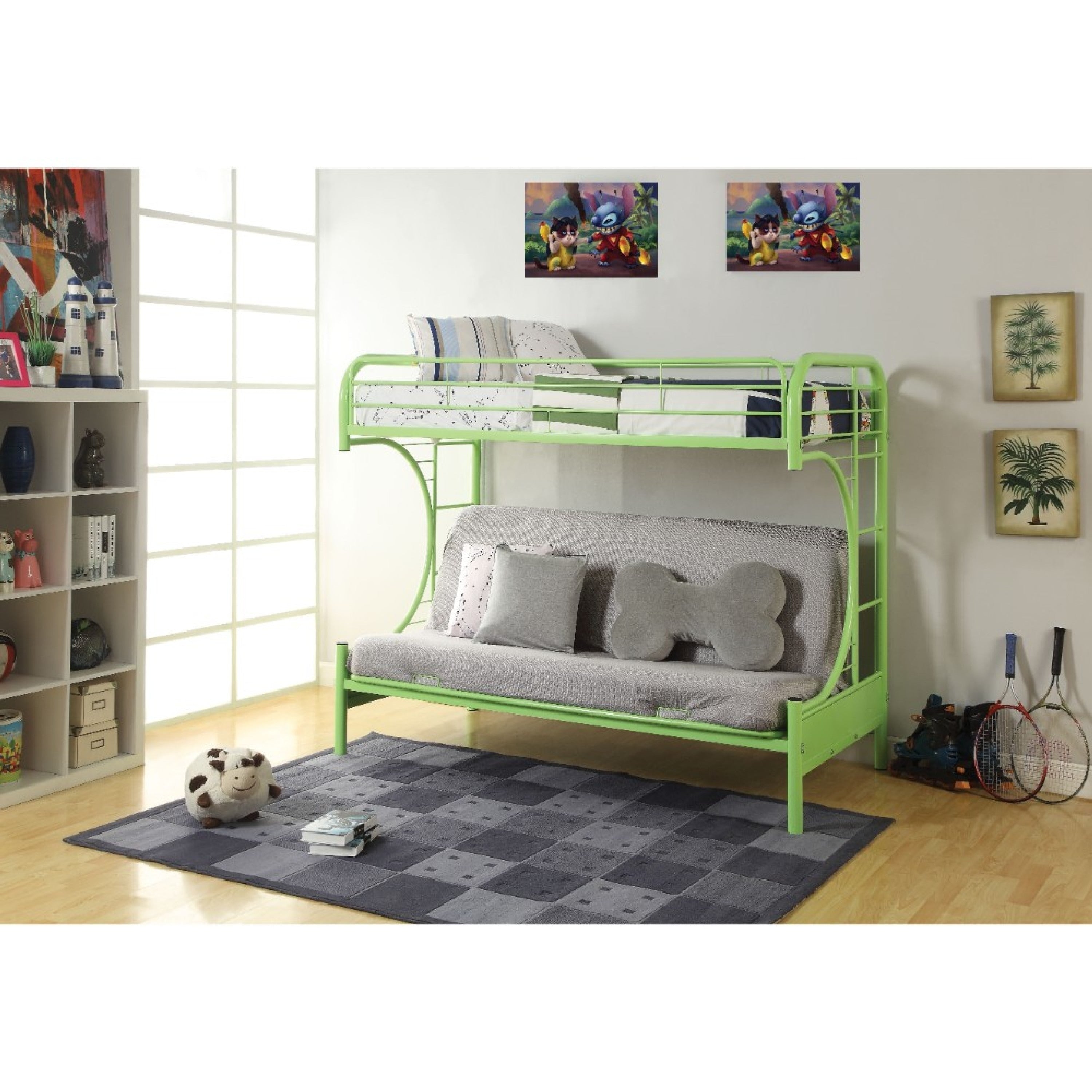 Metal Twin Over Full Size Futon Bunk Bed Green