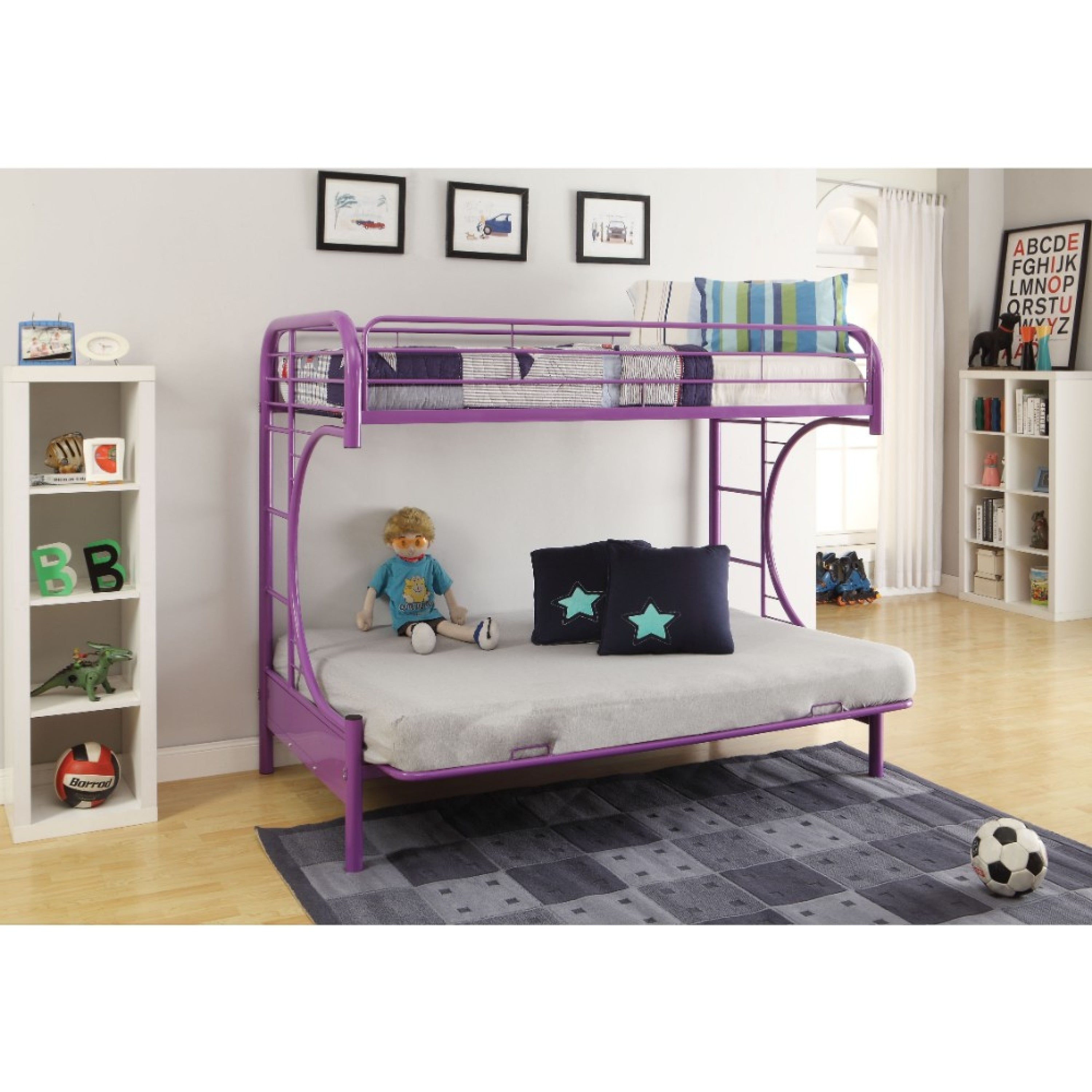 Metal Twin Over Full Size Futon Bunk Bed Purple