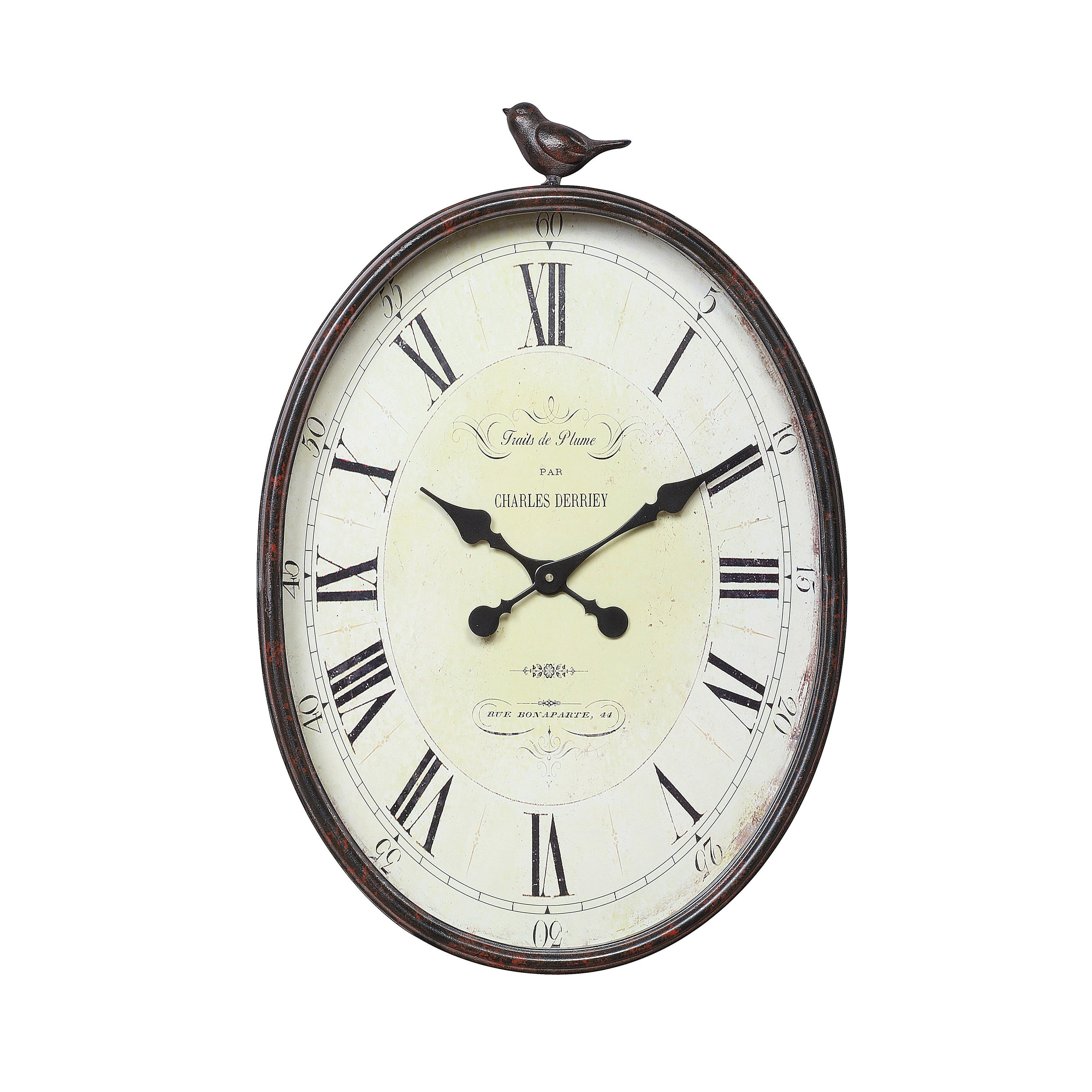 Oval Metal Wall Clock With Bird