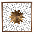 Metal Wall Decor With Wooden Frame And Leafy Flower Bronze