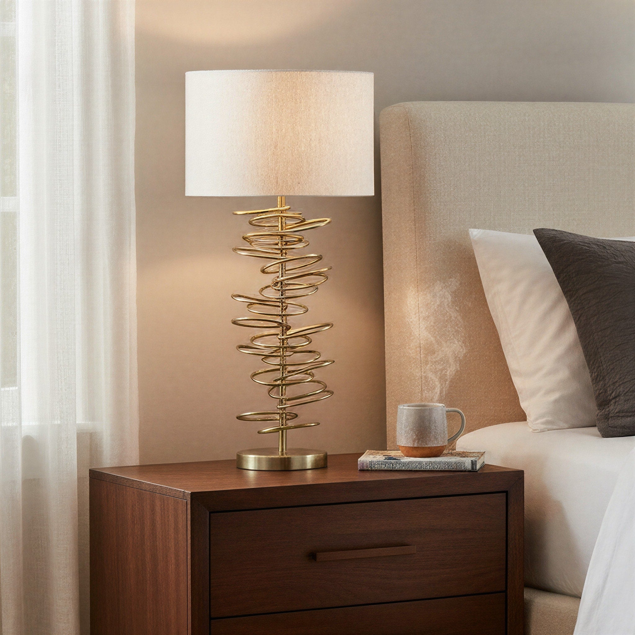 Metal Wire Circles Table Lamp With Linen Shade 12.0 L X 12.0 W X 26.0 H