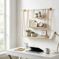 Metal Wood 29 3 Tier Hanging Wall Shelf Brown