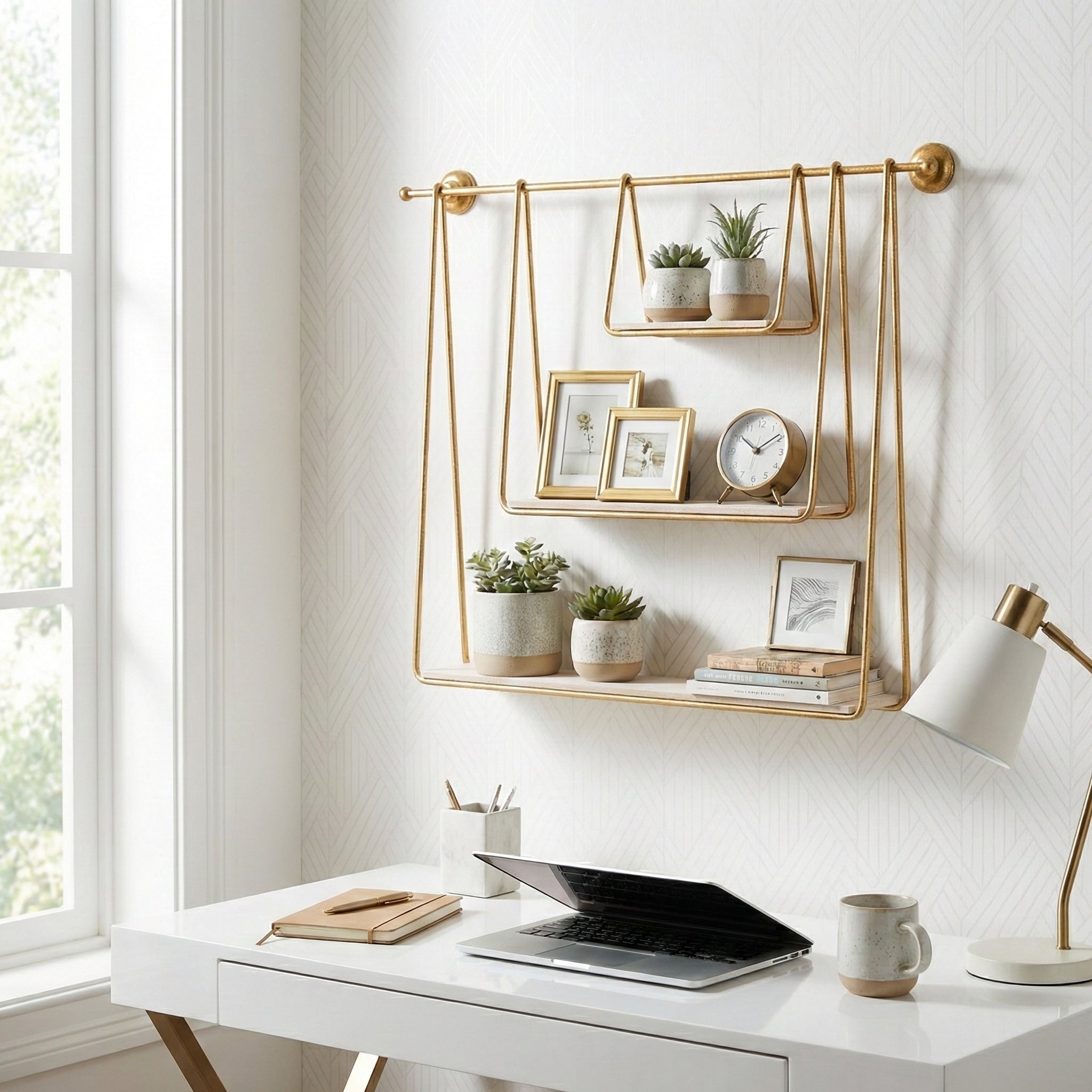 Metal Wood 29 3 Tier Hanging Wall Shelf Brown