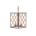 Rectangle Metal Jute Rope Pendant Light With 4 Lights Rust