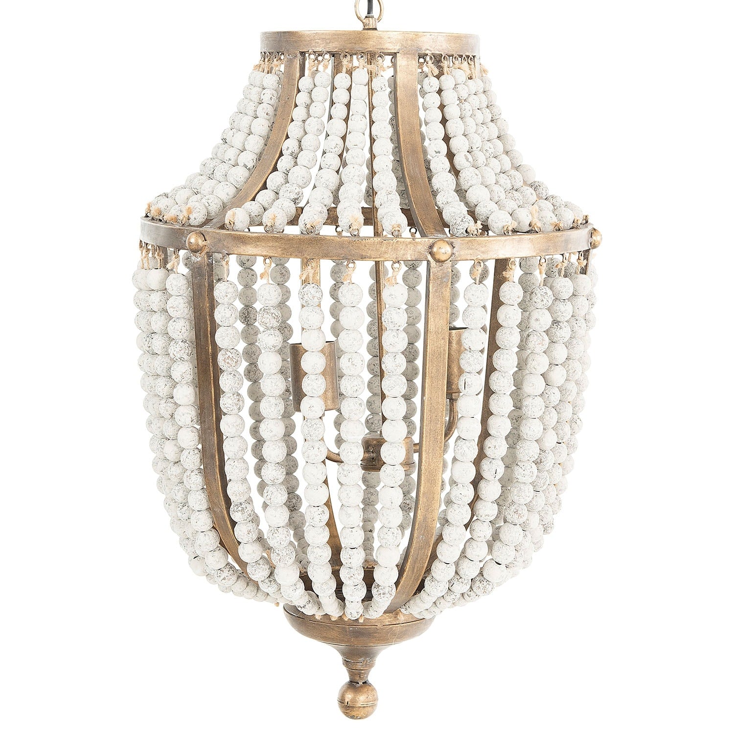 Metal Chandelier With Wood Beads