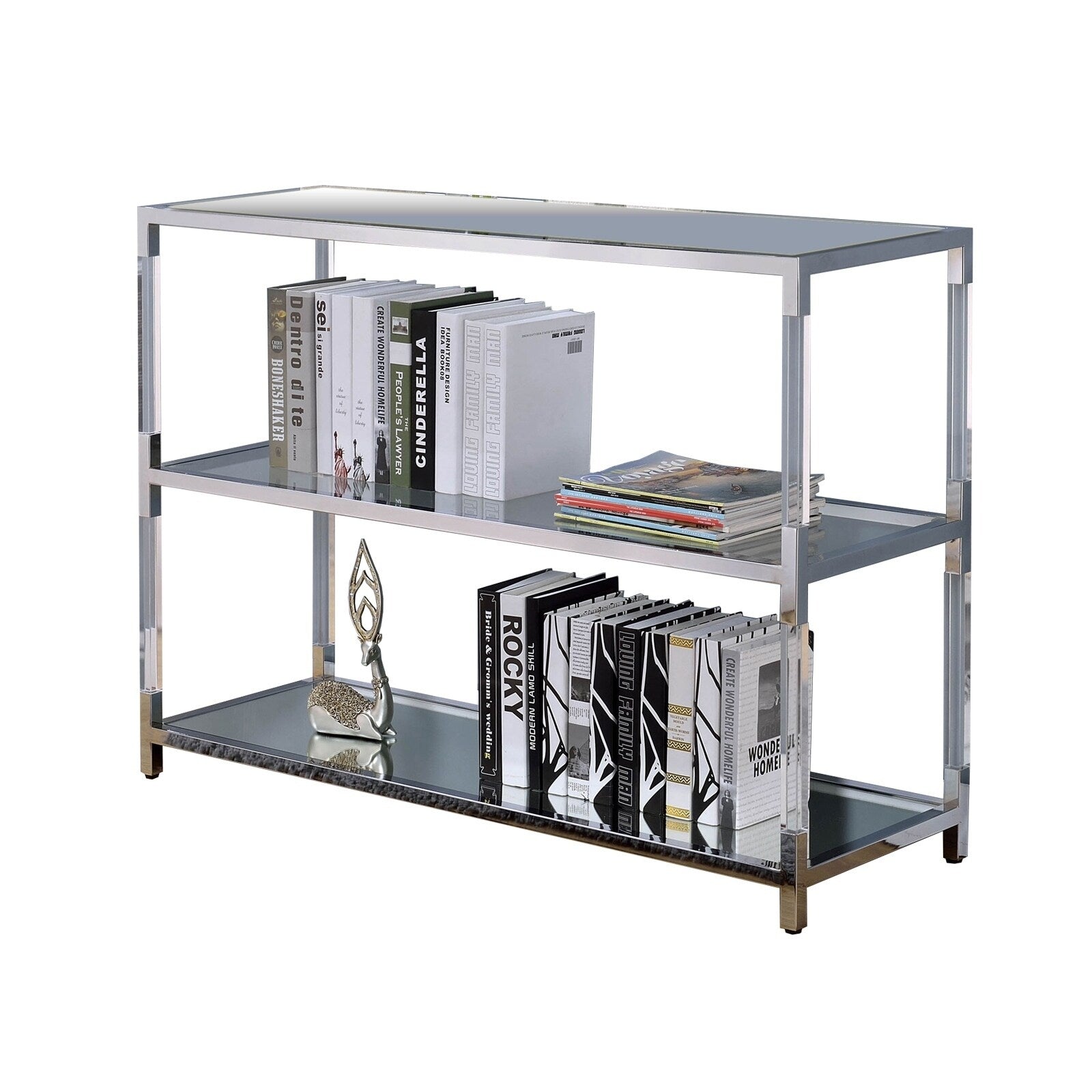 Metal And Glass Sofa Table With 2 Open Shelves Silver And Clear