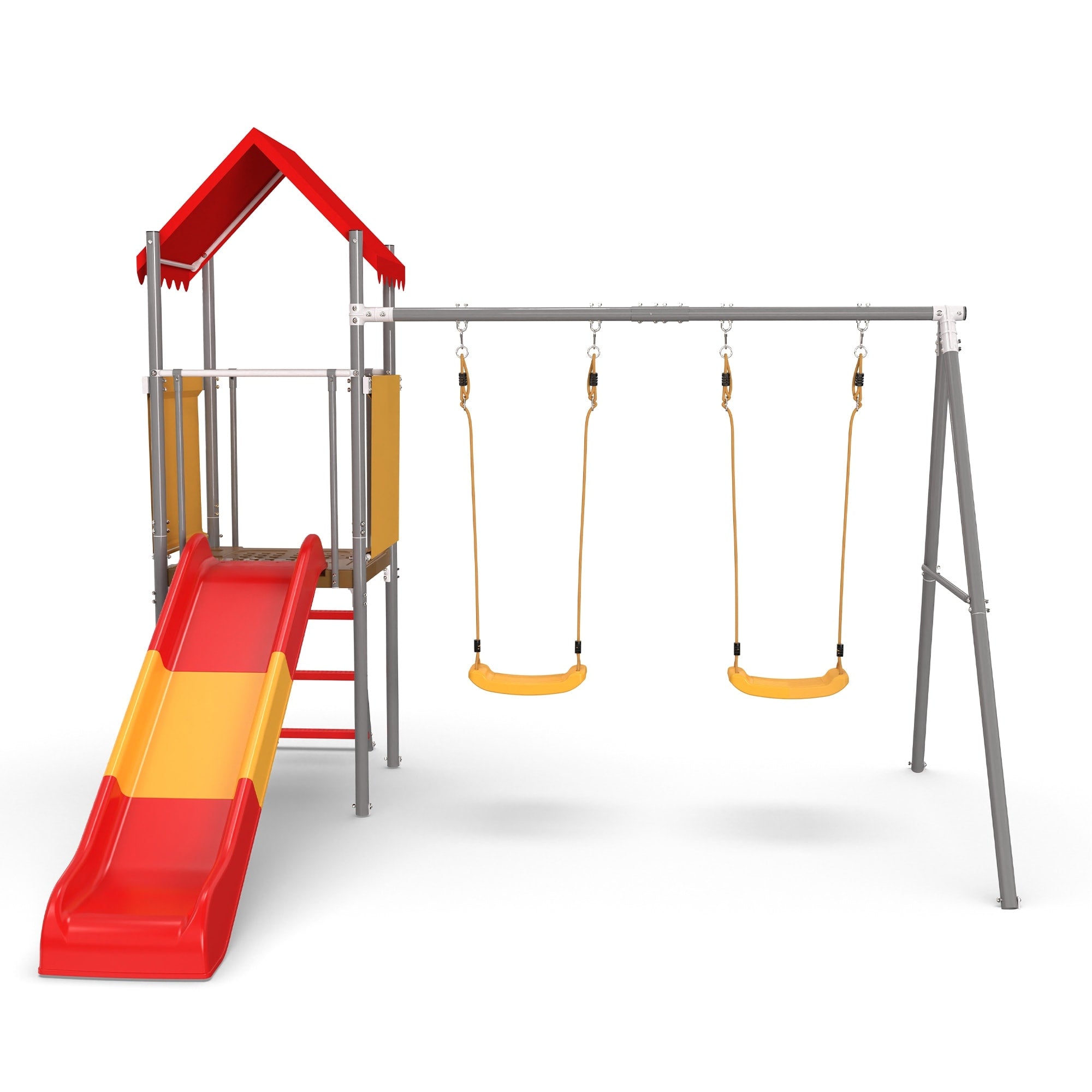 Metal And Plastic Treehouse Swing Set With Slide Belt Swings And Canopy Safe Sturdy And Portable For Kids Ages 3 8