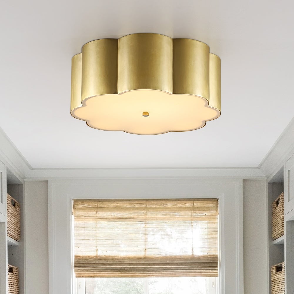 Metallic Luxury Scalloped Flower Drum Dimmable Led Flush Mount 15.0 In