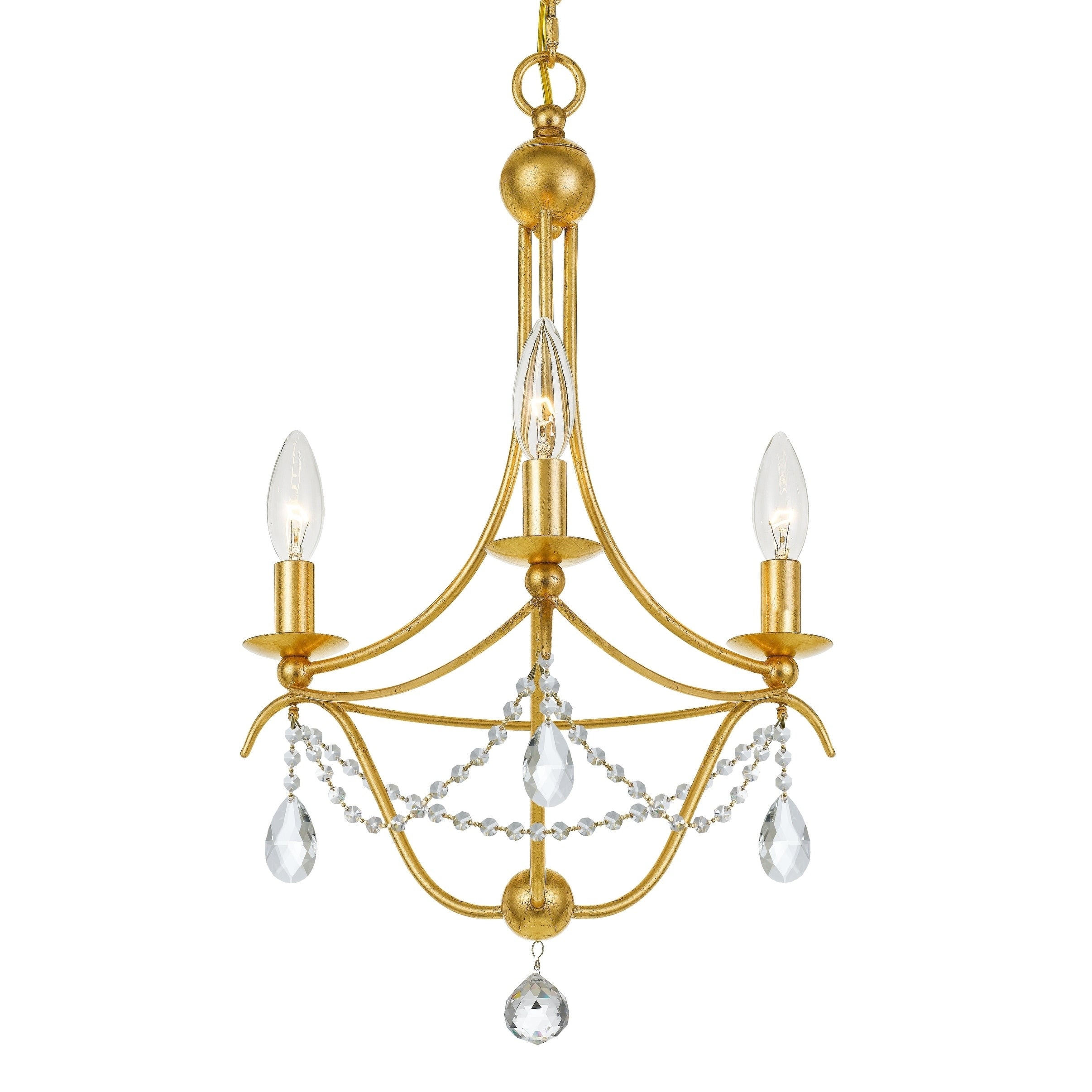 Metro 3 Light Antique Gold Crystal Mini Chandelier