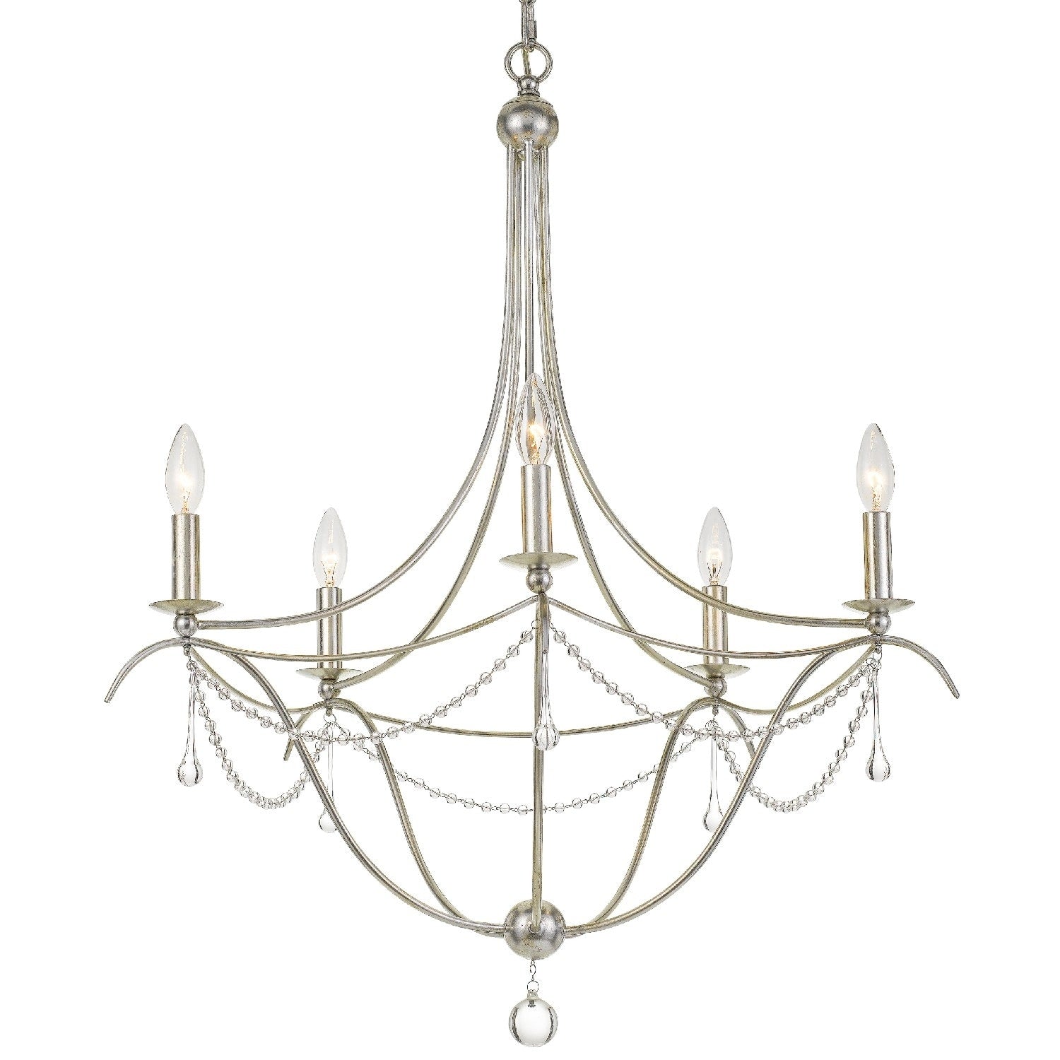 5 Light Antique Silver Murano Crystal Chandelier