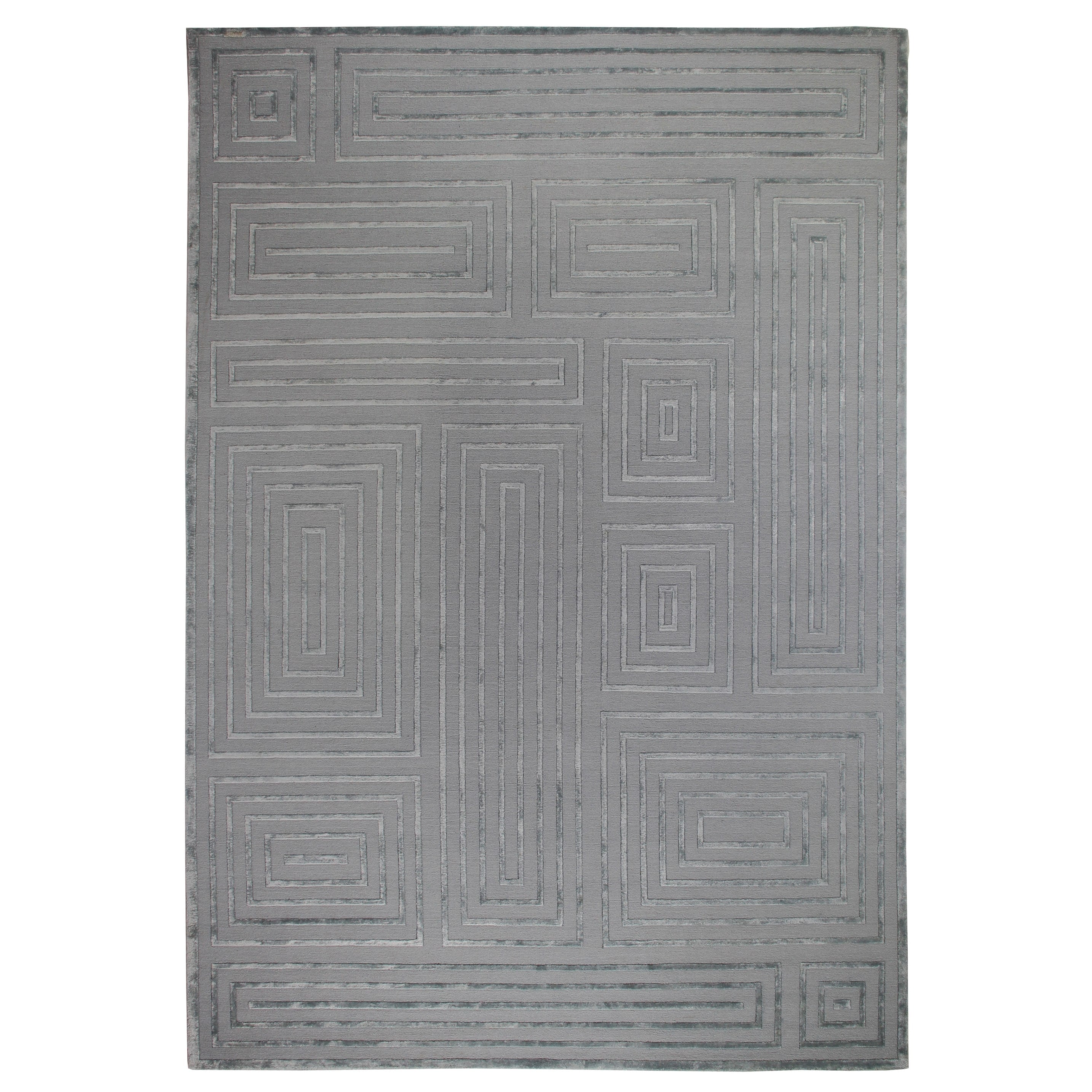 Metro Velvet Hand Knotted Wool Viscose Aqua Area Rug 9 X 12