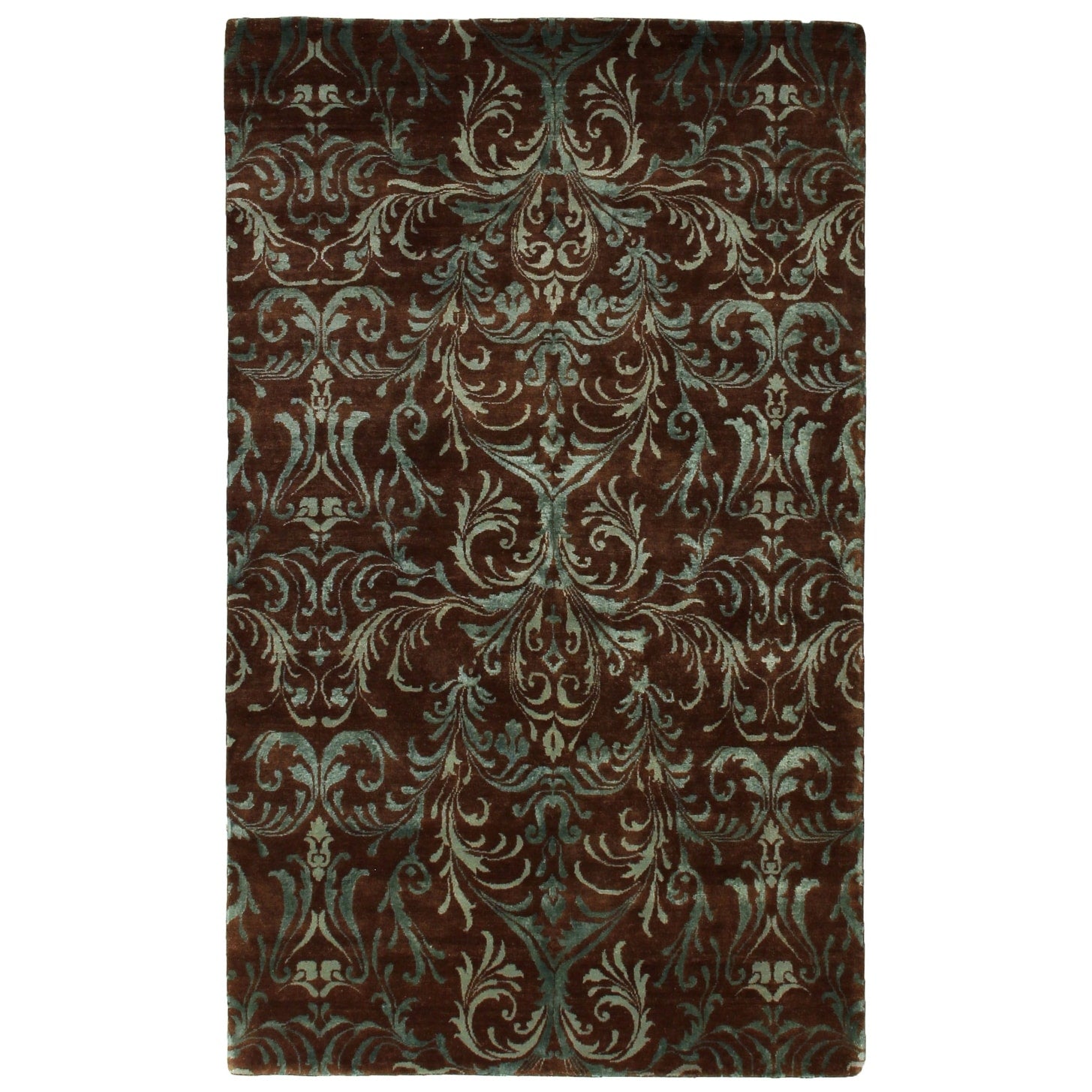 Metro Velvet Hand Knotted Wool Viscose Brown Blue Area Rug 5 X 8