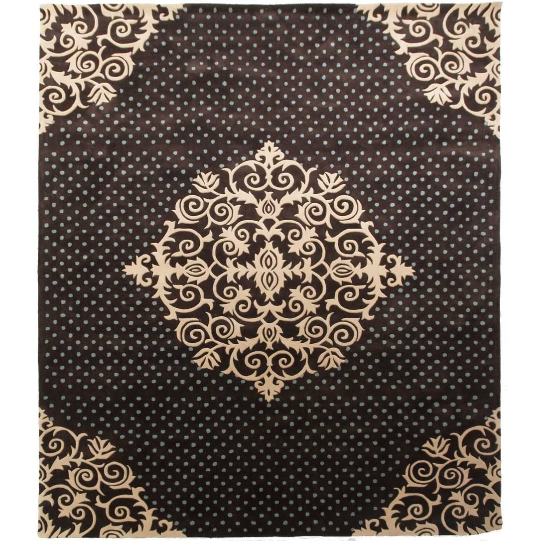 Metro Velvet Hand Knotted Wool Viscose Ivory Light Blue Area Rug 8 Round
