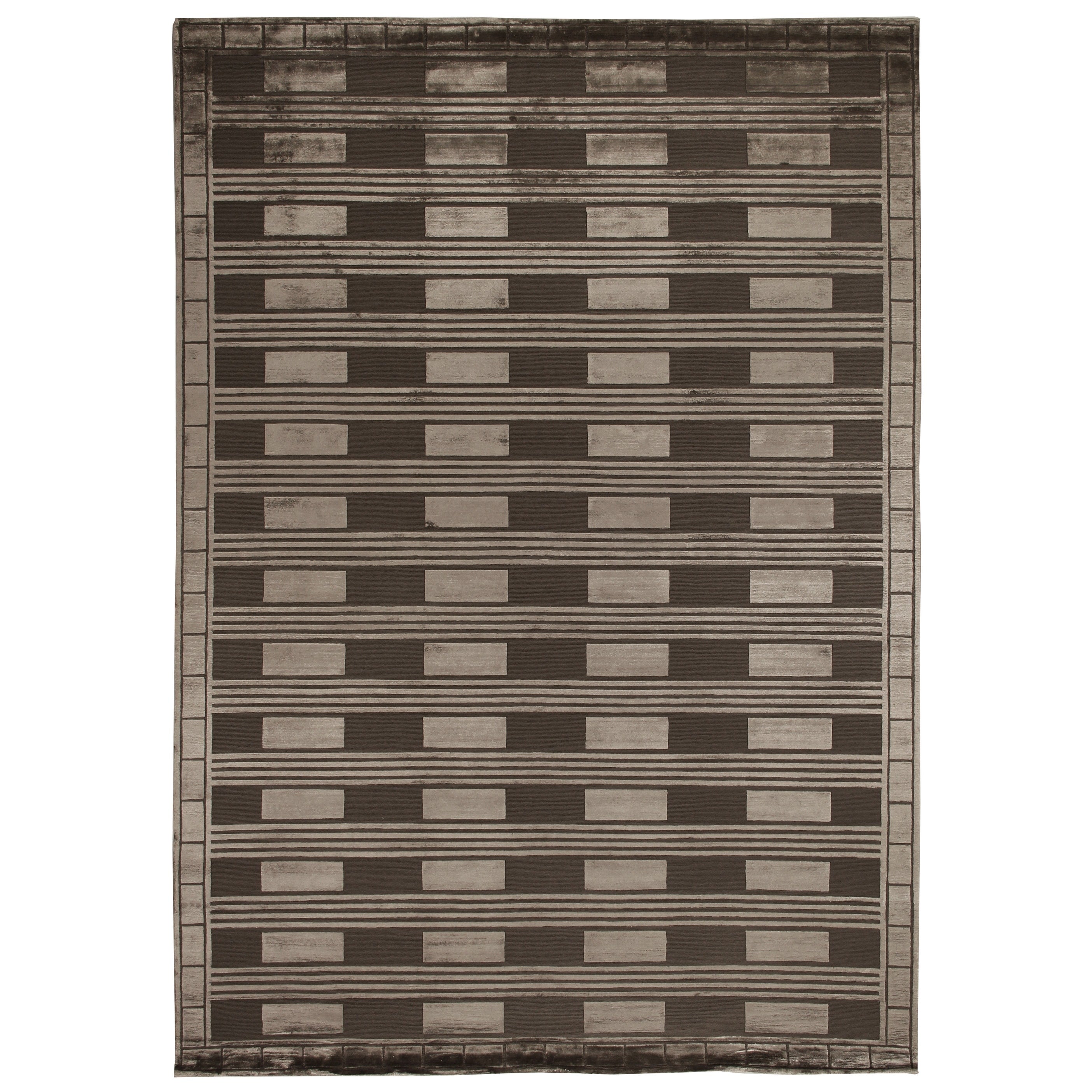 Metro Velvet Hand Knotted Wool Viscose Khaki Area Rug