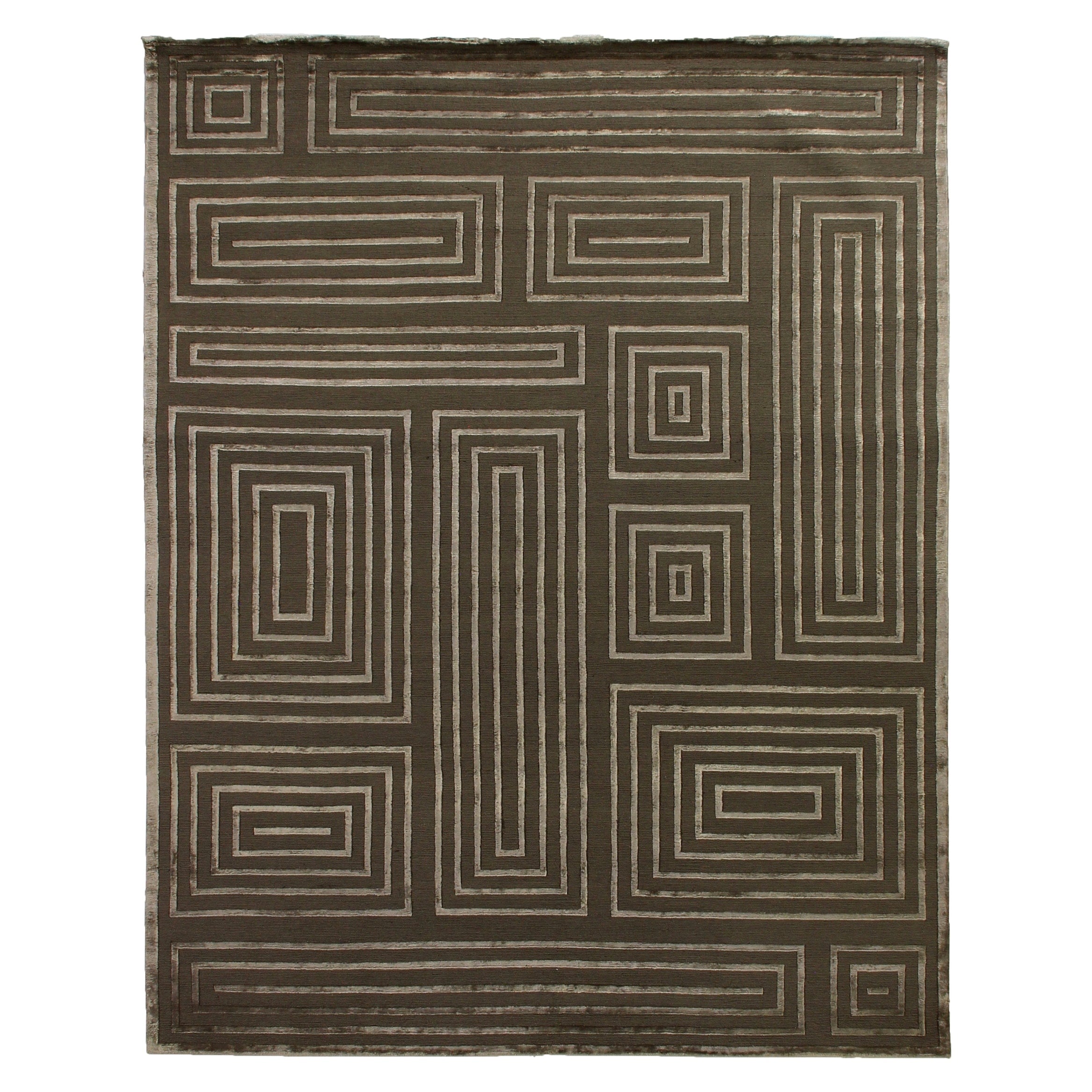 Metro Velvet Hand Knotted Wool Viscose Khaki Area Rug