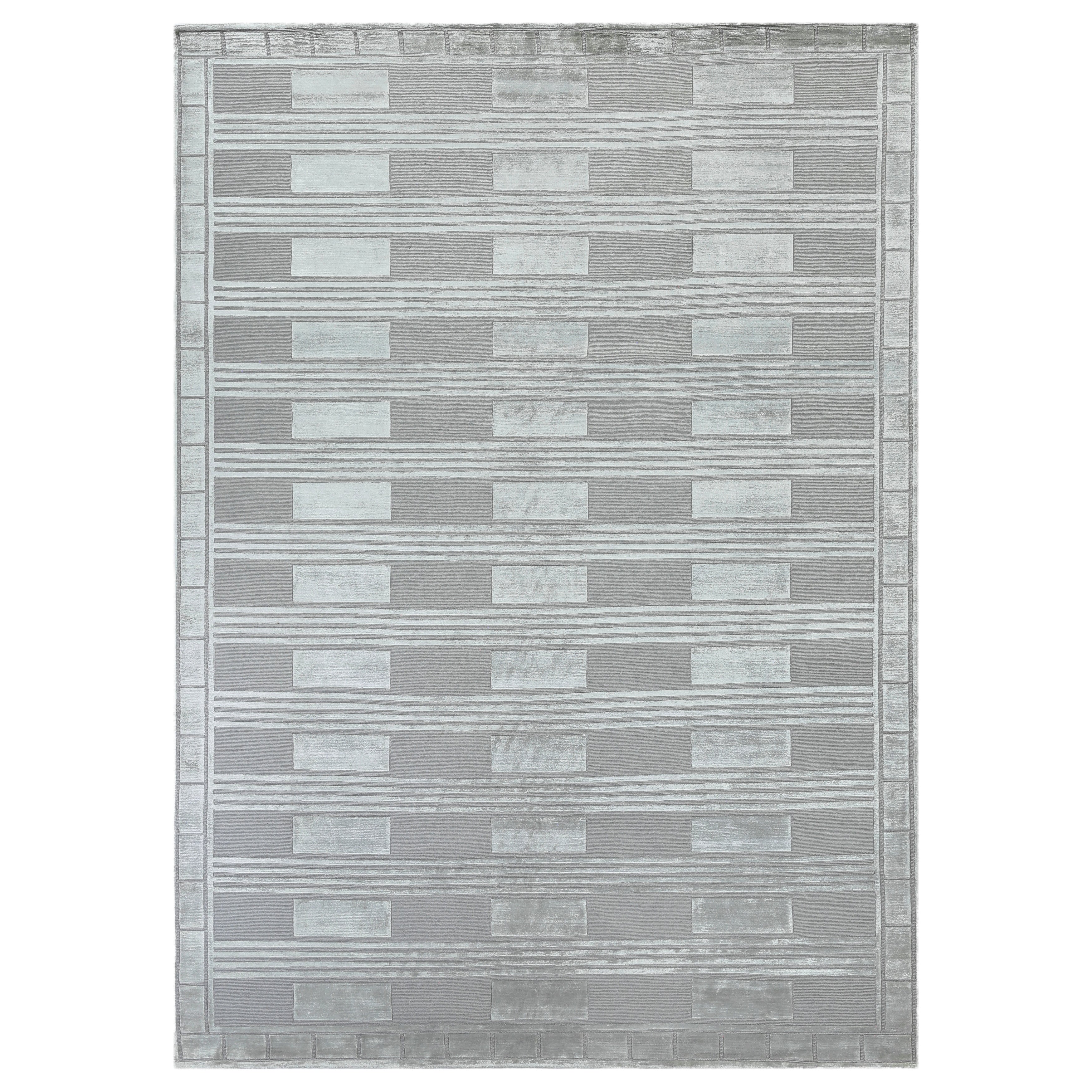 Metro Velvet Hand Knotted Wool Viscose Silver Area Rug