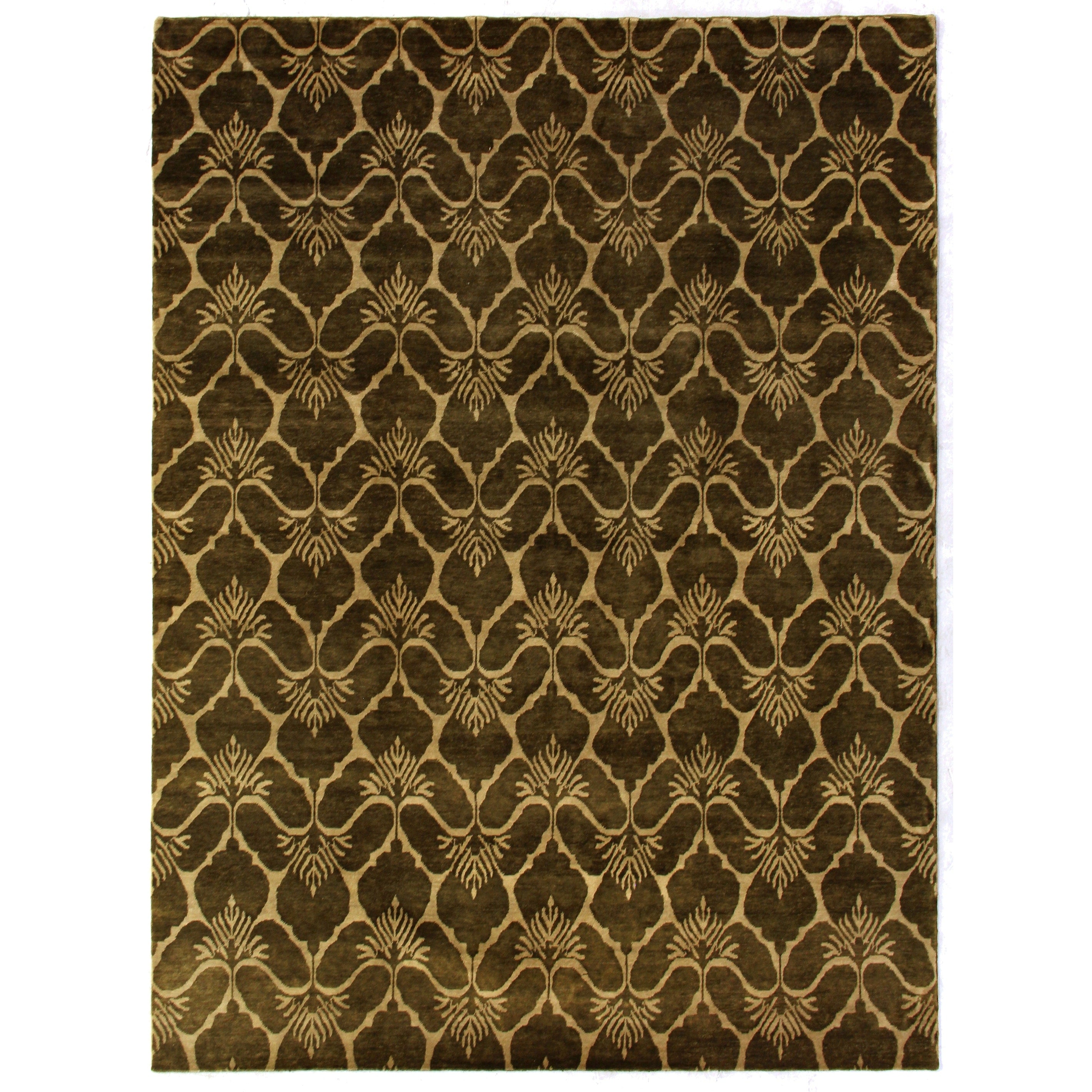 Metro Hand Knotted New Zealand Wool Green Ivory Area Rug 9 X 12