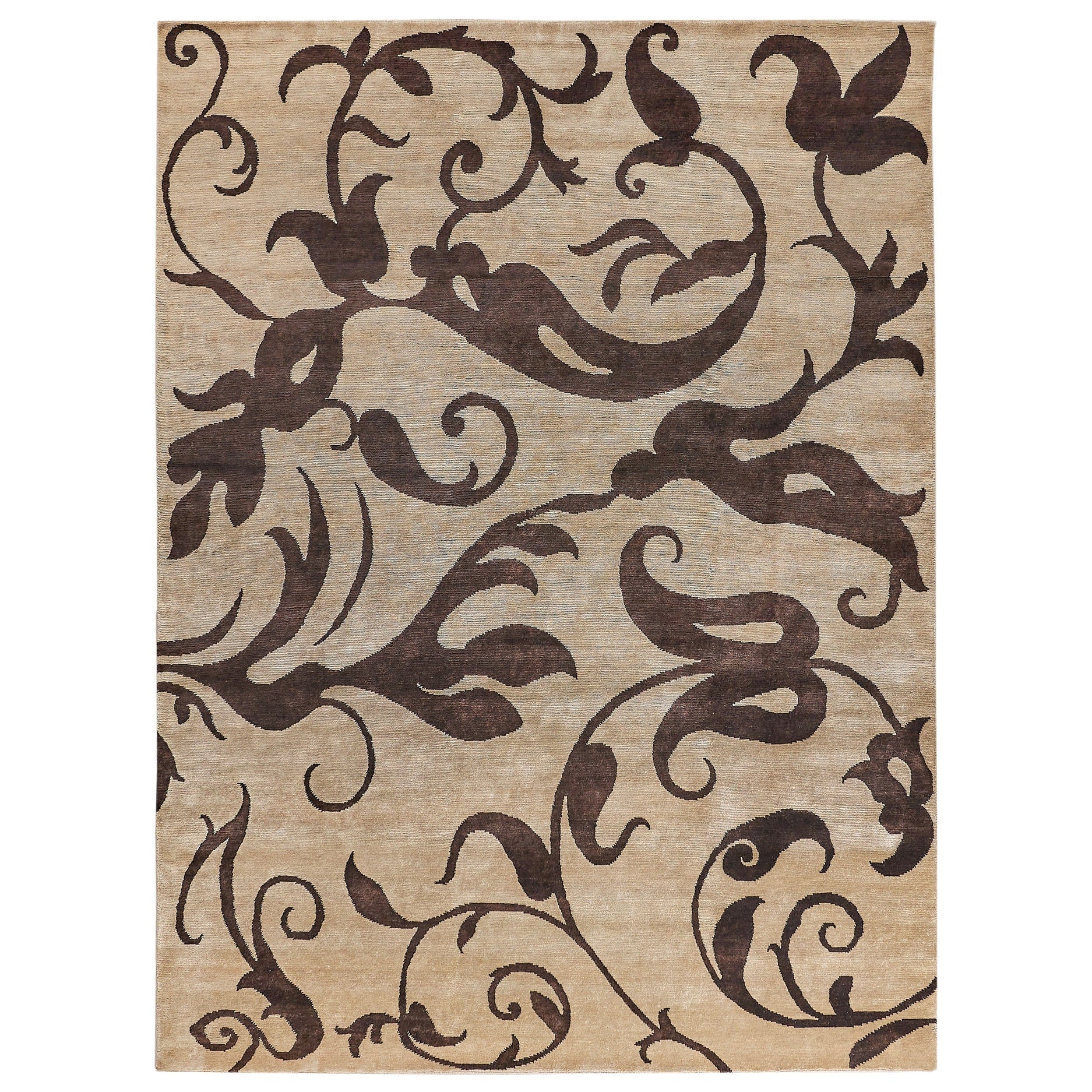 Metro Hand Knotted Wool Viscose Beige Brown Area Rug