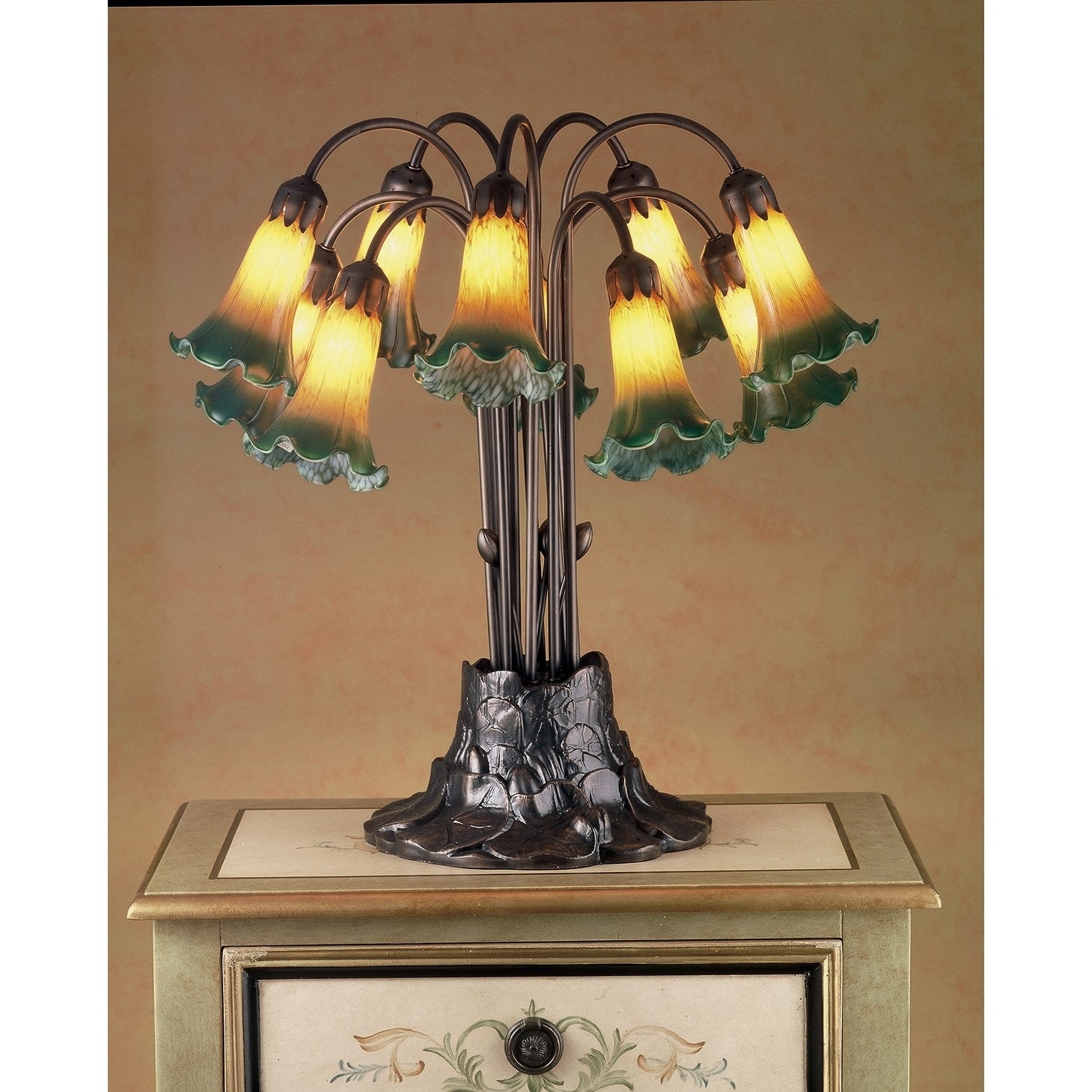Meyda Tiffany 14357 Stained Glass Tiffany Table Lamp From The Lilies