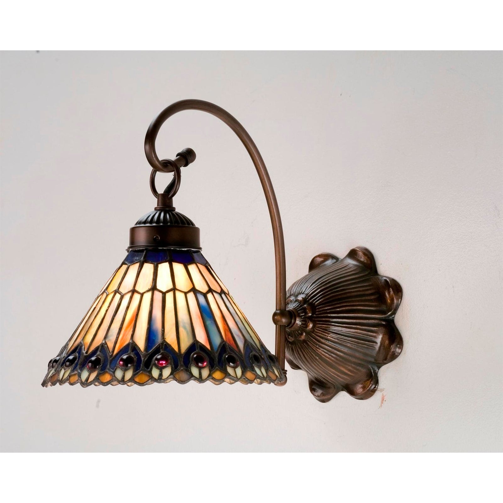Meyda Tiffany Jeweled Peacock 8 Wide Single Light Wall Sconce With