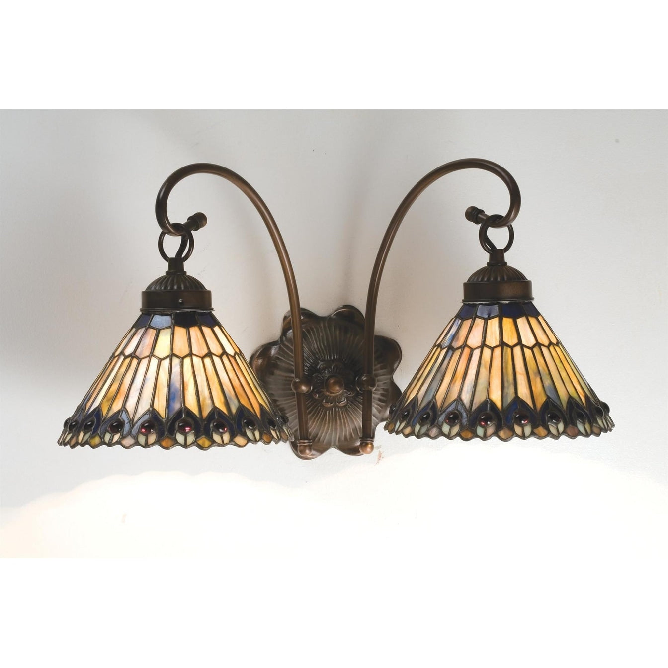 Meyda Tiffany Jeweled Peacock 18 Wide 2 Light Double Sconce With Art