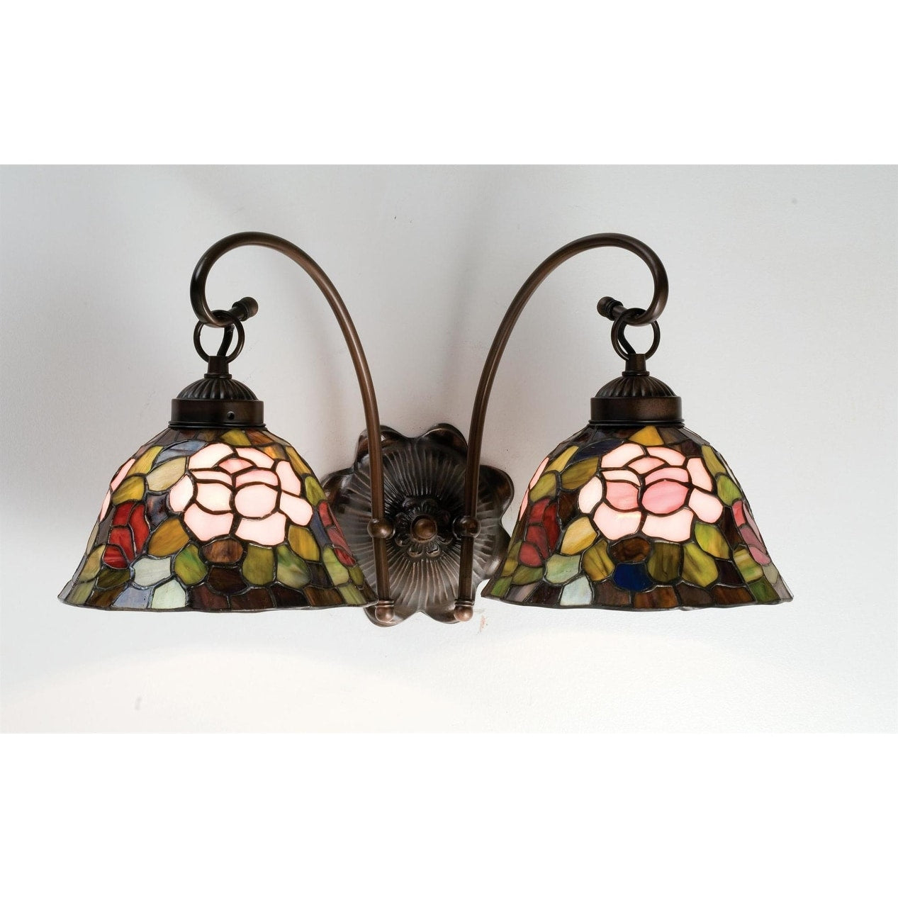 Meyda Tiffany Rosebush 18 Wide 2 Light Double Sconce With Stained
