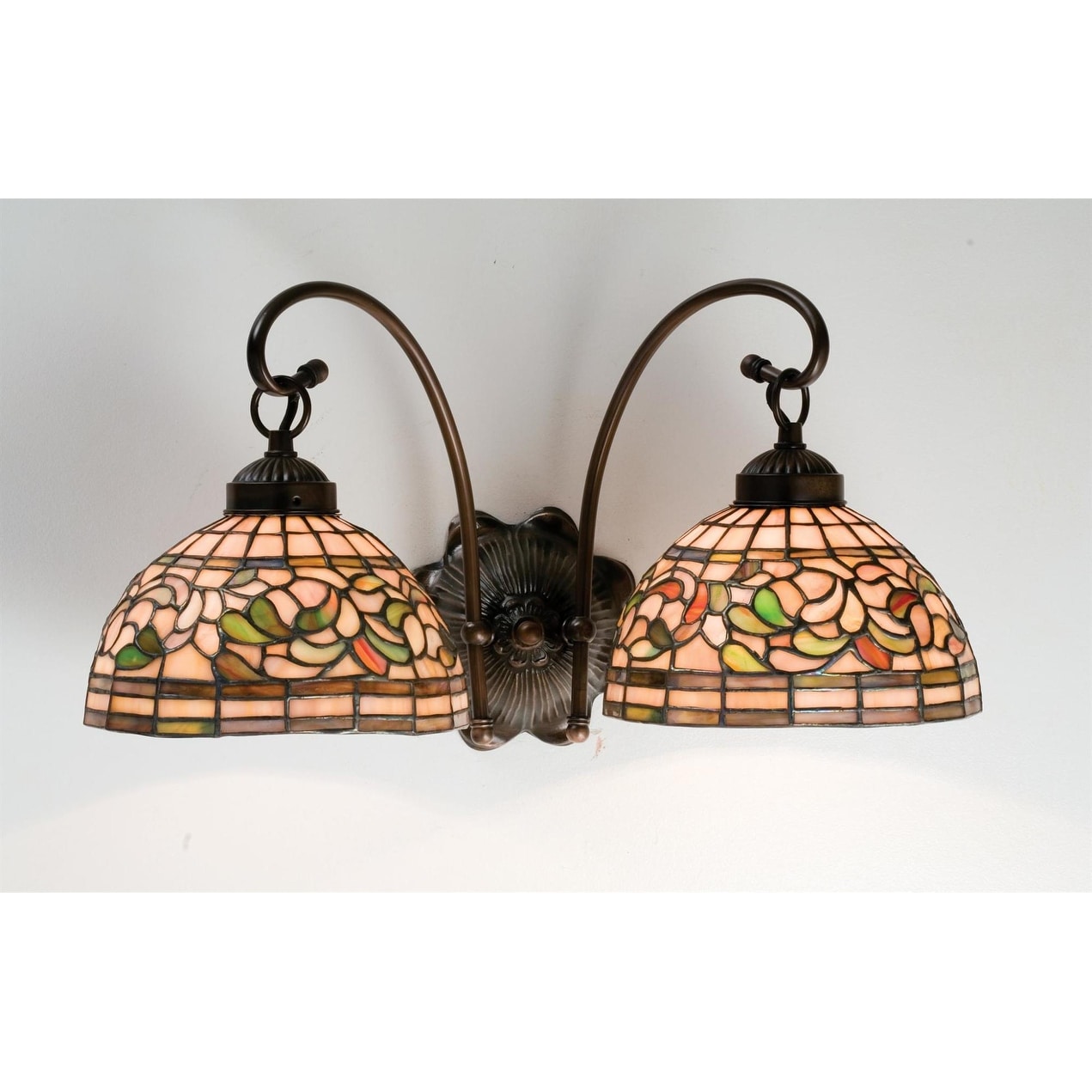 Meyda Tiffany Turning Leaf 18 Wide 2 Light Double Sconce With Stained