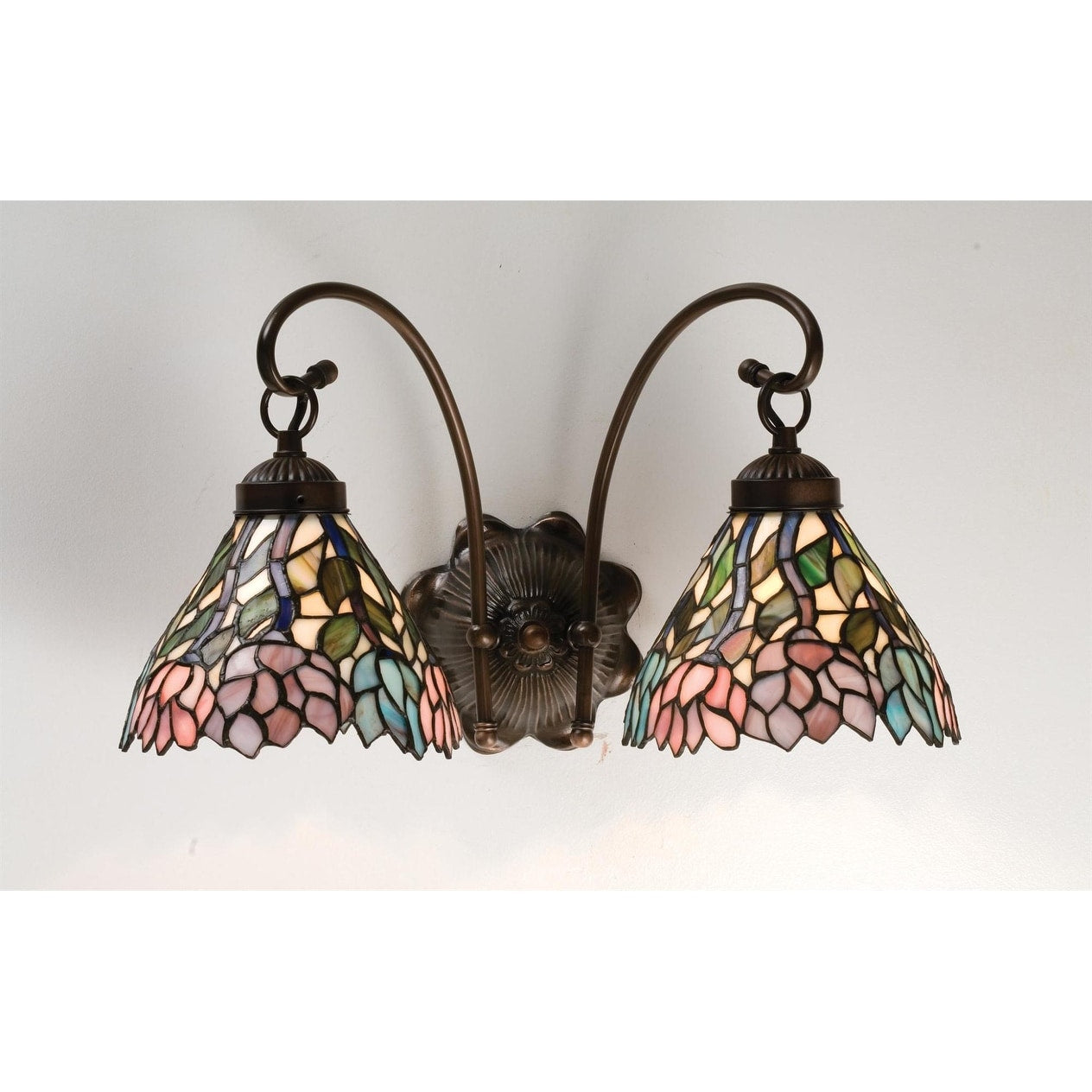 Meyda Tiffany Wisteria 17 Wide 2 Light Double Sconce With Stained