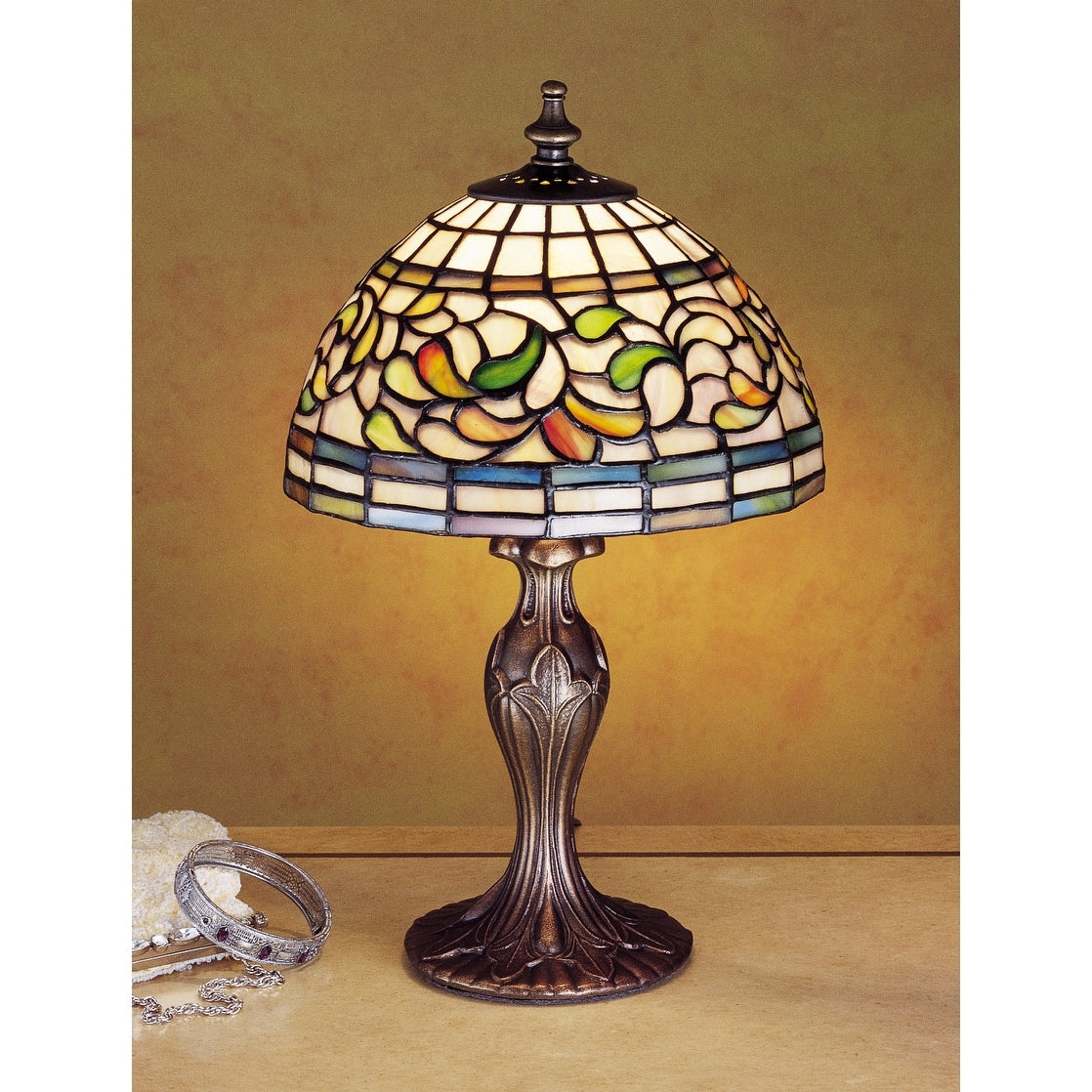 Meyda Tiffany Vintage Stained Glass Tiffany Accent Table Lamp From