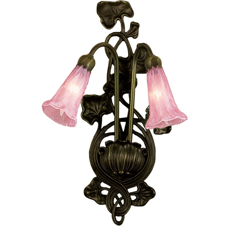 Meyda Tiffany 17552 Lilies 11 Wide 2 Light Double Sconce With Art Glass Shades