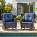 Meyreso 2 Piece Outdoor Wicker Rocking Chairs With 5 Inch Thick Cushions