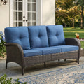 Meyreso 3 Seat Handwoven Wicker Patio Sofa With 4 Inch Thick Cushions