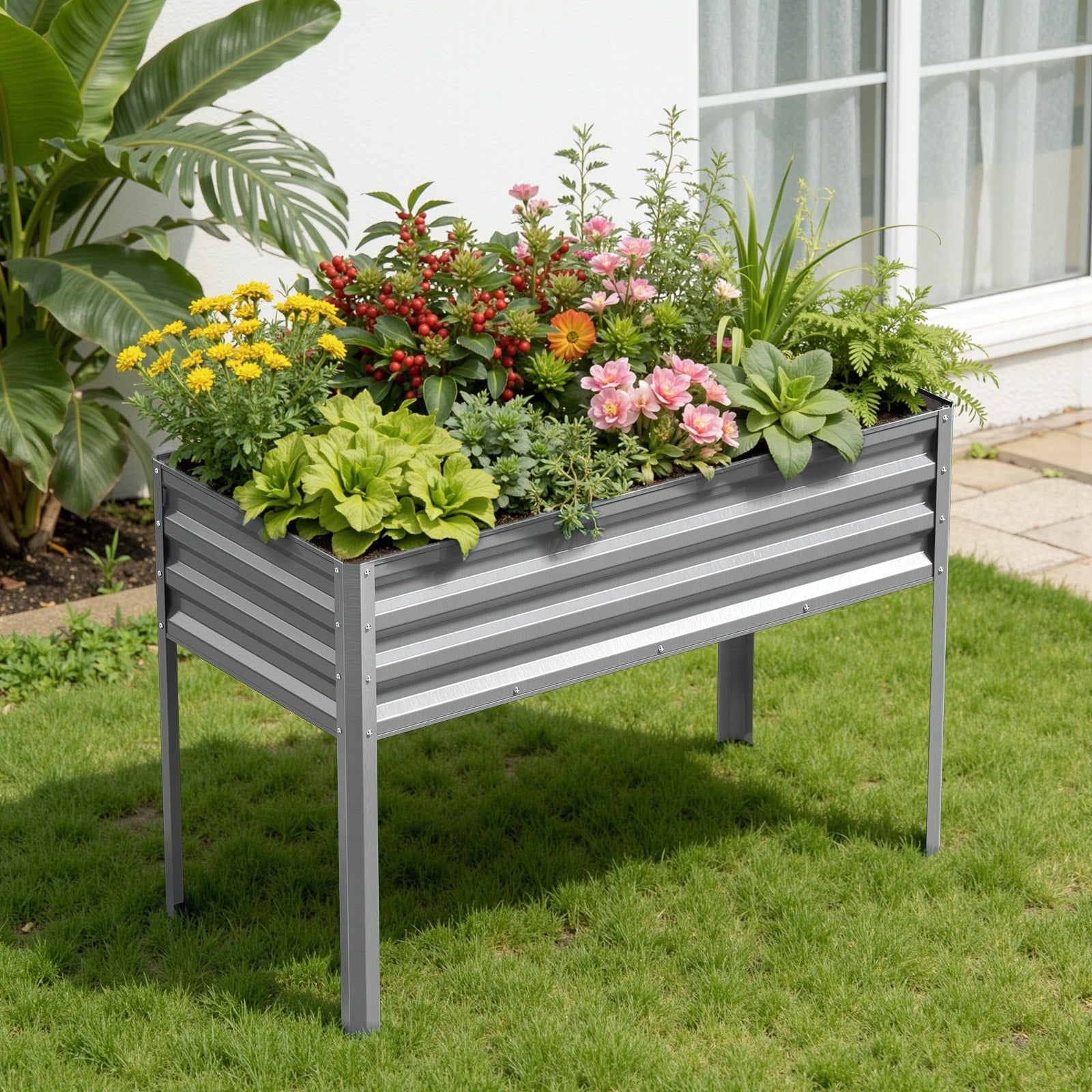 Meyreso 48 X 30 X 20 Galvanized Raised Garden Bed With Legs Metal Elevated Planter Box Rust Resistant Safety Edging