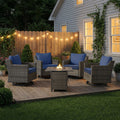 Meyreso 5 Piece Wicker Swivel Glider Fire Pit Set With Plush 4 Olefin Cushions