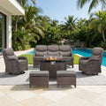 Meyreso 6 Piece Outdoor Patio Metal Fire Pit Wicker Conversation Set With 5 Inch Thick Olefin Cushions
