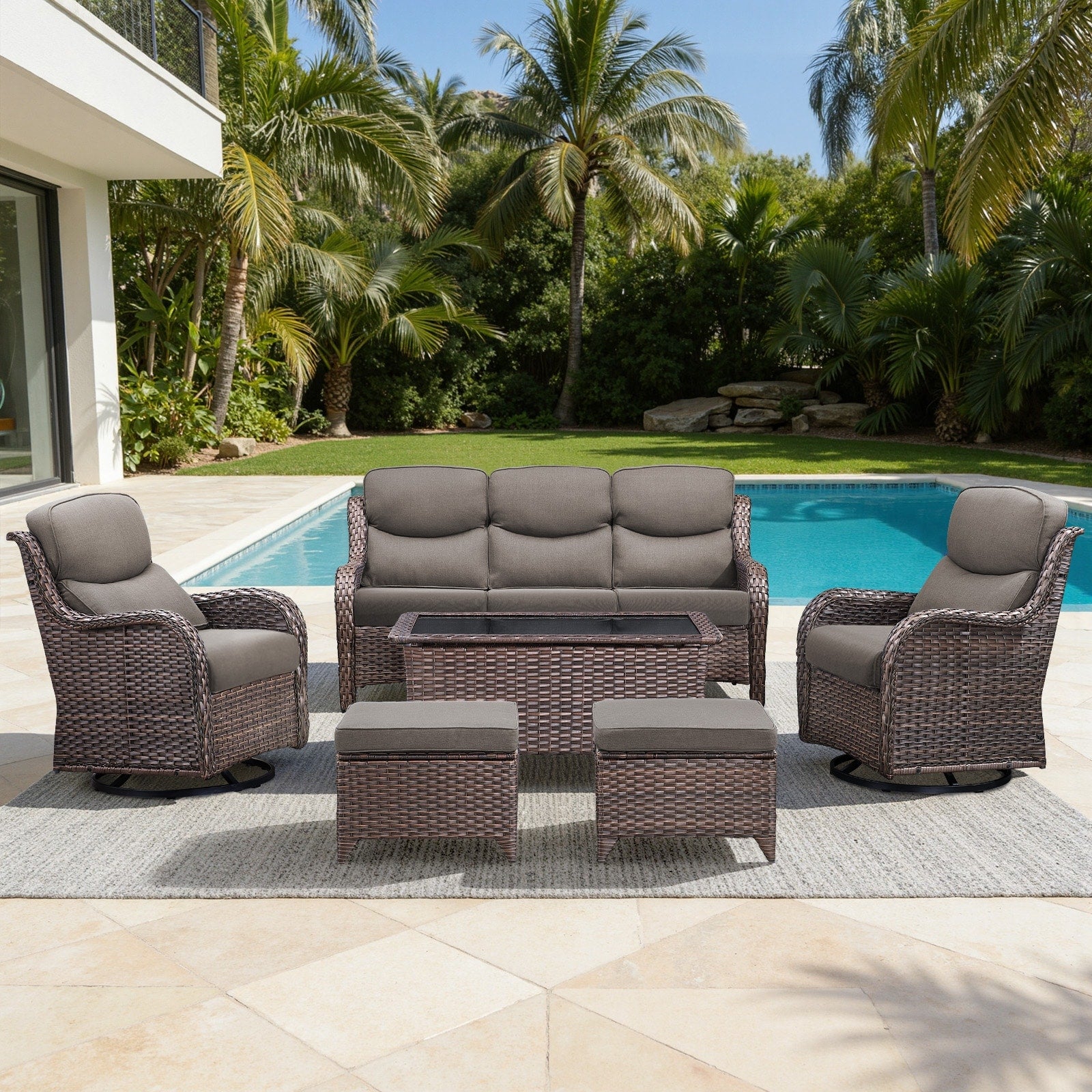 Meyreso 6 Piece Wicker Outdoor Patio Conversation Set With 5 Inch Thick Olefin Cushions