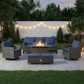 Meyreso 6 Piece Wicker Outdoor Patio Fire Pit Conversation Set With 4 Inch Thick Cushions