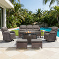 Meyreso 7 Piece Outdoor Patio Metal Fire Pit Wicker Conversation Set With 5 Inch Thick Olefin Cushions