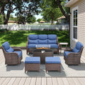 Meyreso 7 Piece Pe Wicker Patio Conversation Set With All Iron Fire Pit And 6 Inch Cushions