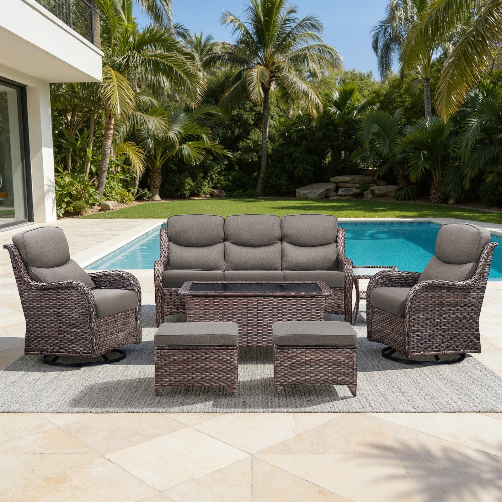 Meyreso 7 Piece Wicker Outdoor Patio Conversation Set With 5 Inch Thick Olefin Cushions