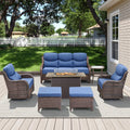 Meyreso 7 Piece Wicker Outdoor Patio Fire Pit Conversation Set With 6 Inch Thick Cushions