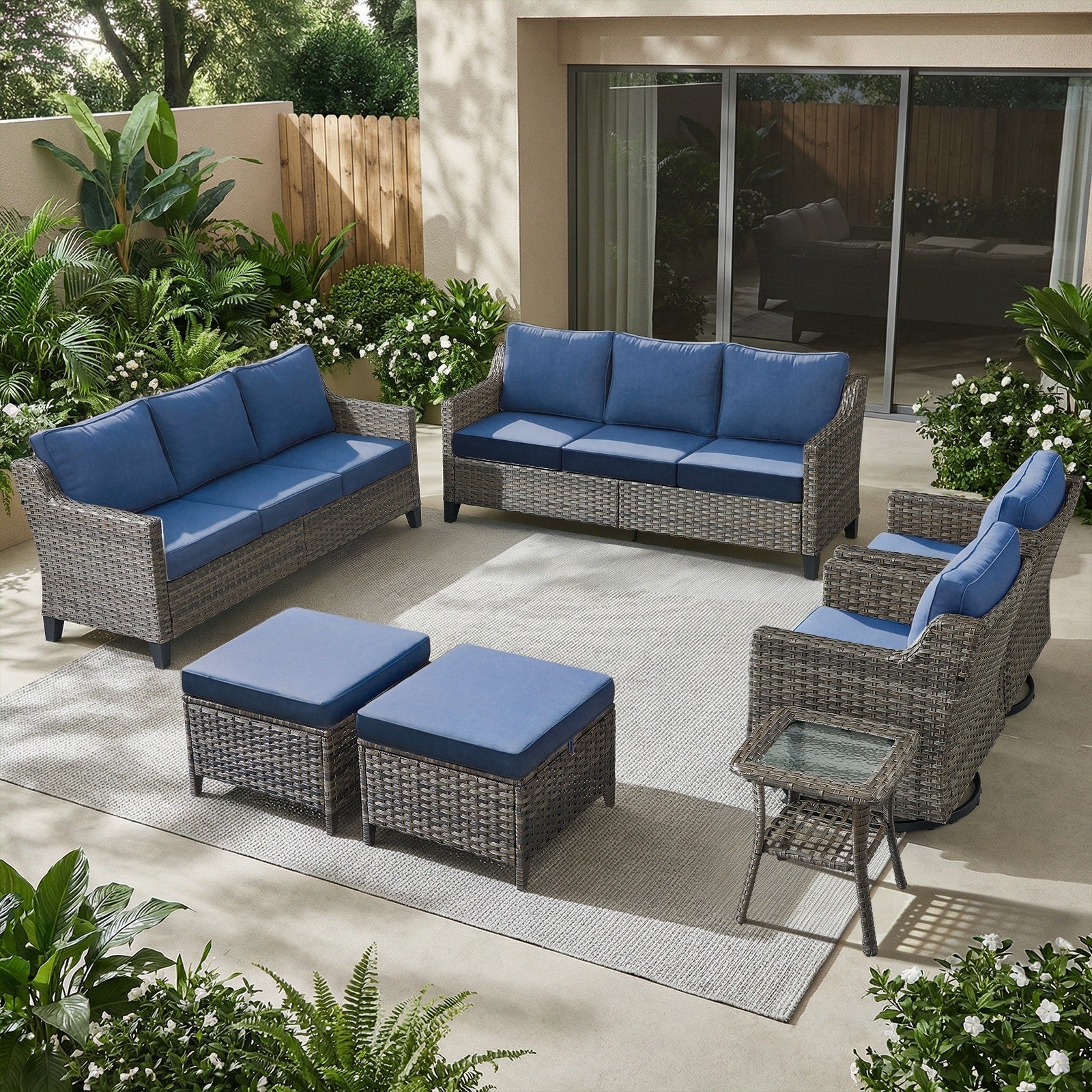Meyreso 7 Piece Wicker Patio Conversation Set With Two Sofa And 4 Inch Thick Cushions