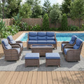 Meyreso 8 Piece Wicker Outdoor Patio Coffee Table Conversation Set With 5 Inch Thick Cushions