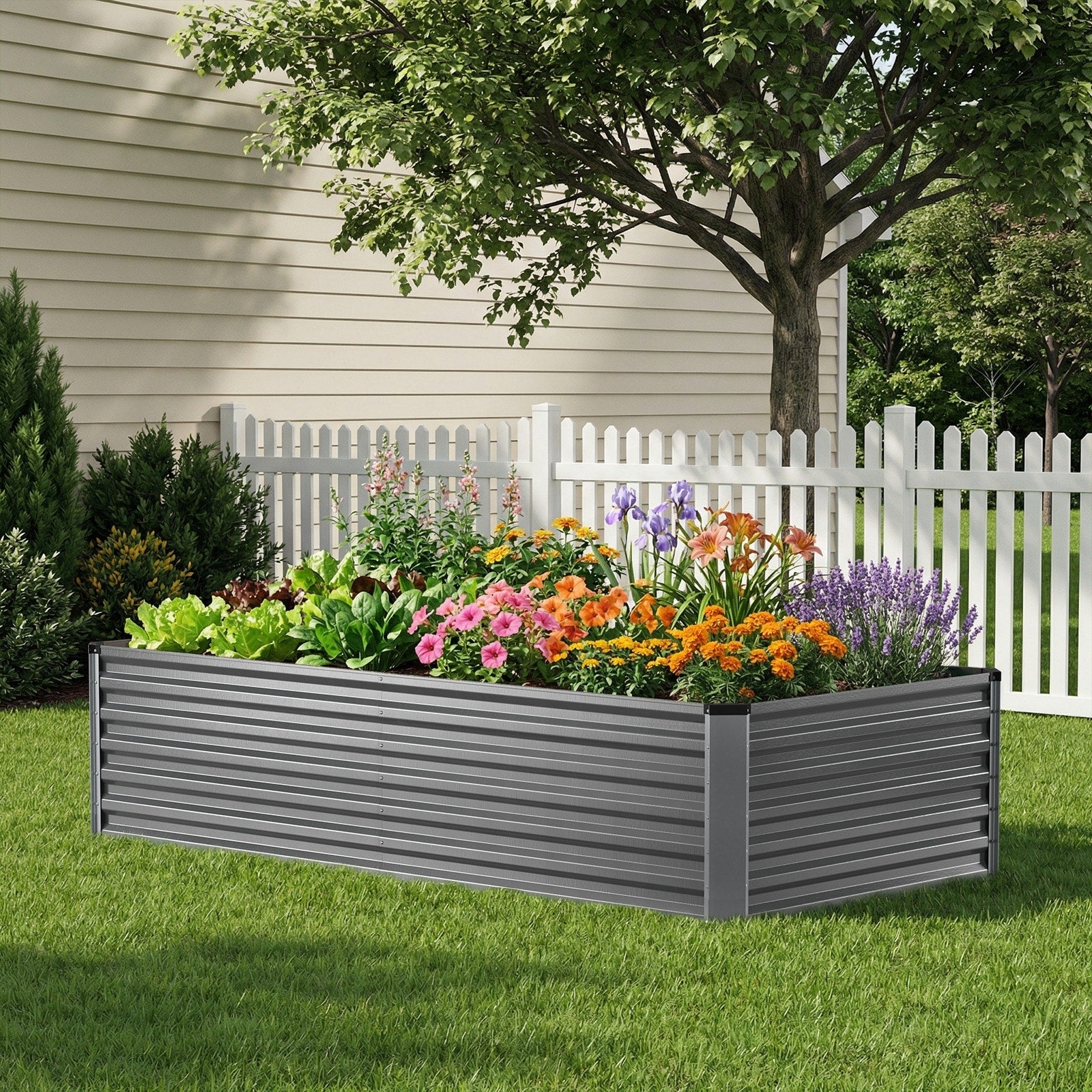 Meyreso 8Ft X 4Ft X 2Ft Galvanized Raised Garden Bed Thick Metal Planter Box Rust Proof Weather Resistant Open Base
