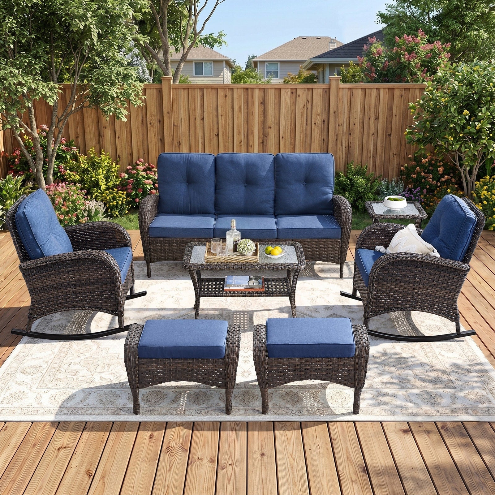 Meyreso Flat Armrest Wicker Patio Sofa Set With 3.5 Inch Thick Cushions