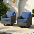 Meyreso Gray Wicker Outdoor Swivel Glider Chairs With 4 Inch Thick Cushions 2 Pack