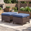 Meyreso Outdoor Wicker Ottoman With Cushion 22.8 L X 22.8 W X 13.7 H Coffee Table Footrest Extra Seat