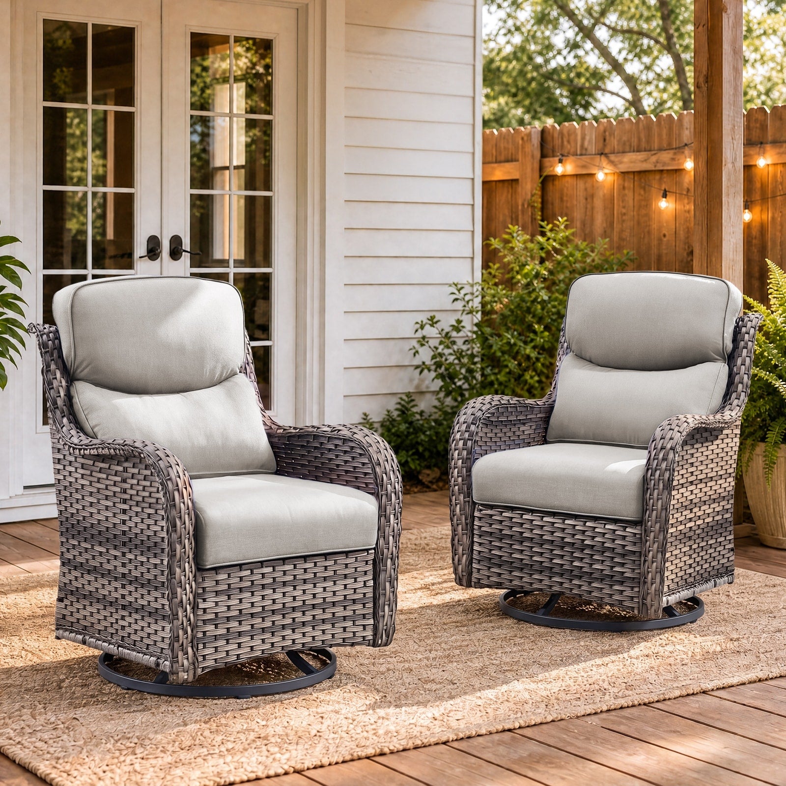 Meyreso Wicker Patio Swivel Glider Chairs With 5 Inch Cushions 2 Pack