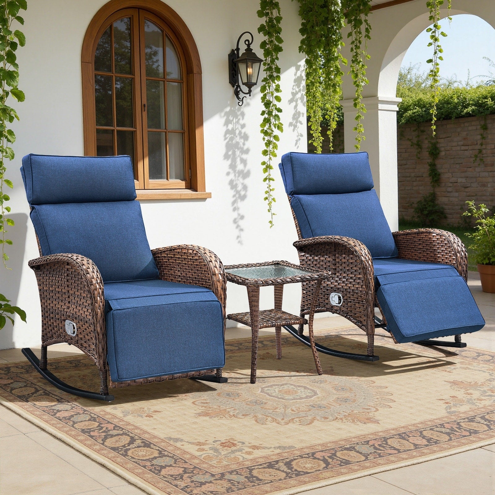 Meyreso Wicker Rocking Reclining Chaise Lounge With Adjustable Backrest Footrest